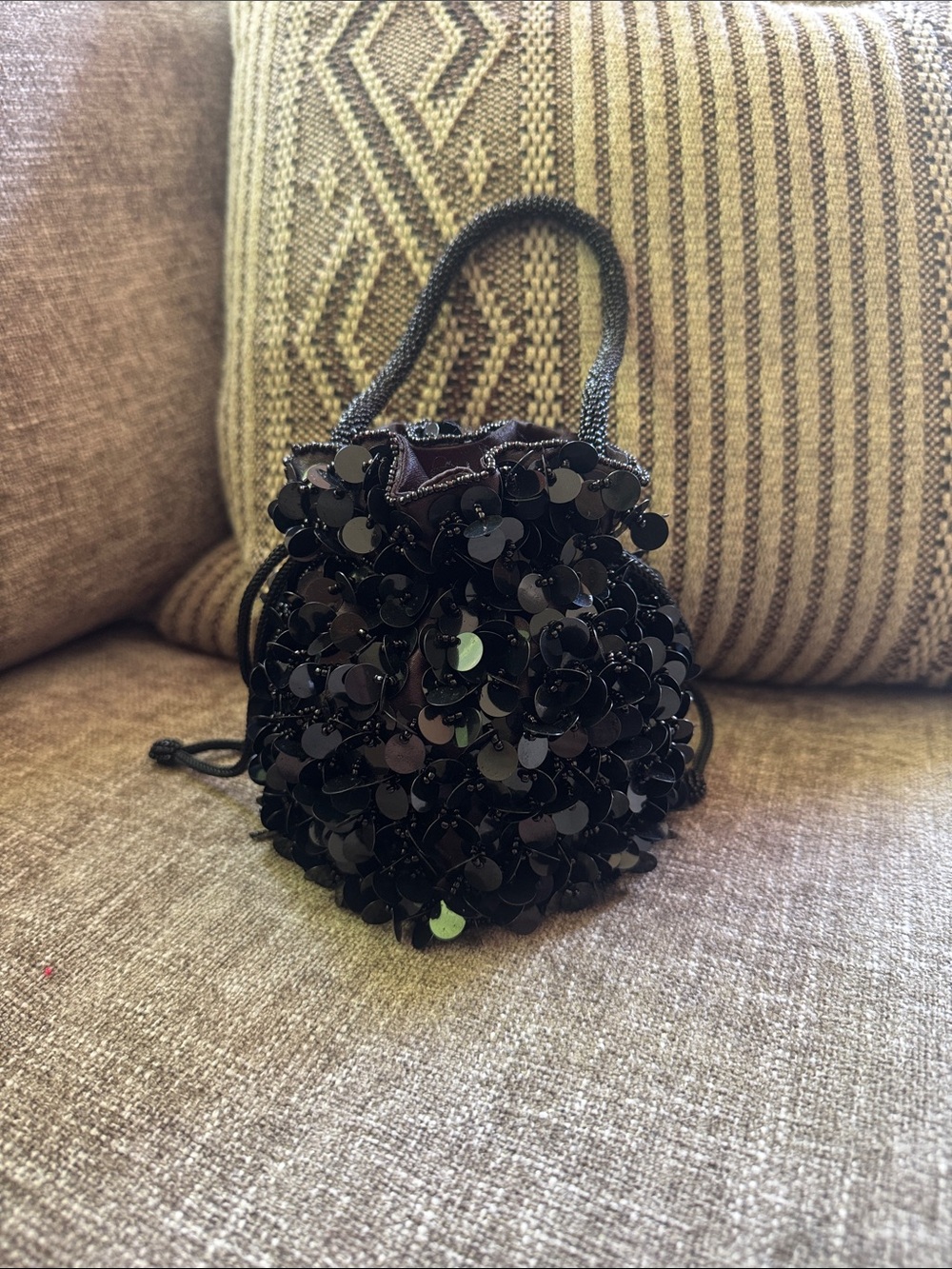 Y2K Black Sequin Drawstring Evening Bag